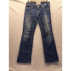 BIG STAR LIV Jeans 28L Blue Denim Size (30X30) Distressed Bootcut Thick Stitch